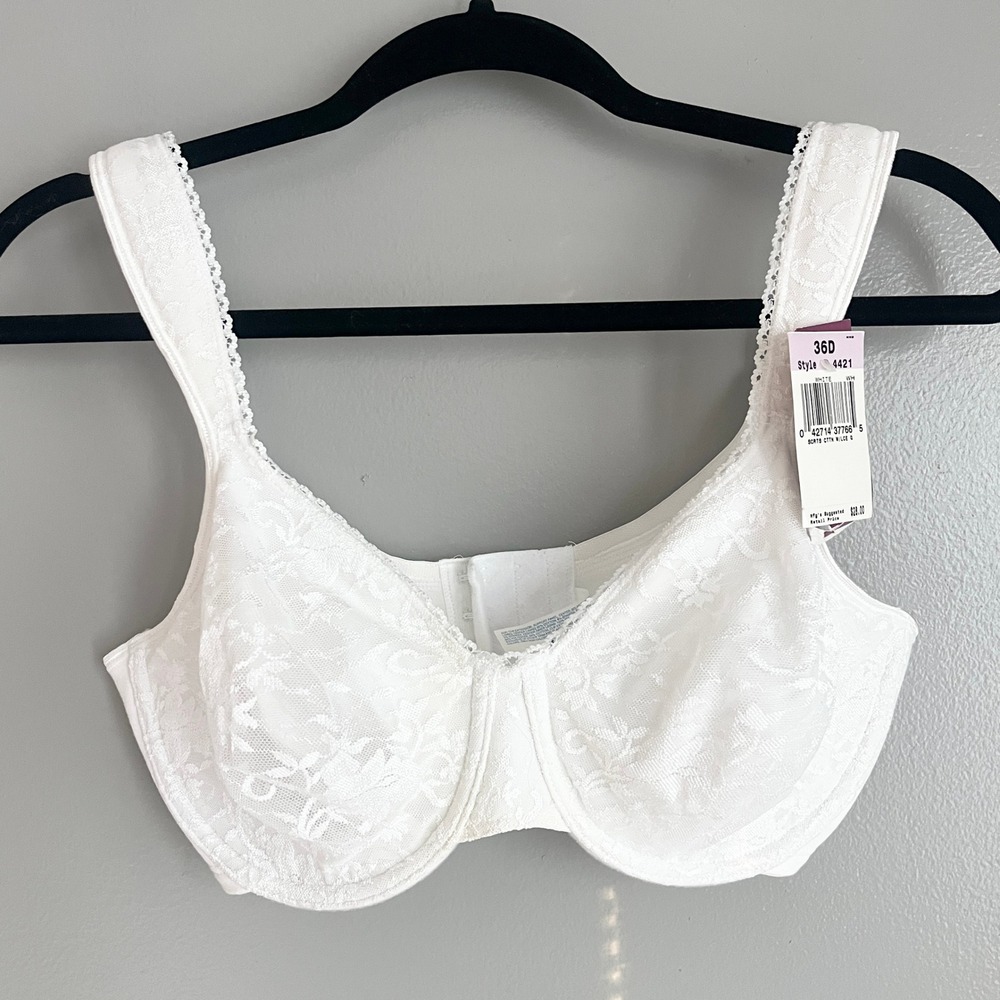 Playtex Secrets Bra Womens 36D White Lace Underwire 4421 Floral Classic NWT